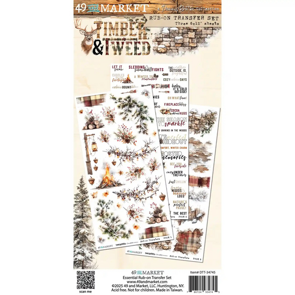 49 And Market, Essential Rub-on Transfer Set 6"X12", Timber & Tweed (DTT-34745)
