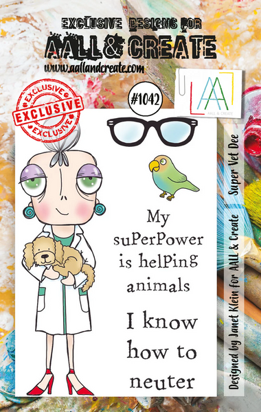 AALL And Create, #1042, A7 Photopolymer Clear Stamp Set by Janet Klein, Super Vet Dee