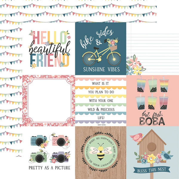 Echo Park, New Day, Double-Sided Cardstock 12"X12", 4x4 Journaling Cards