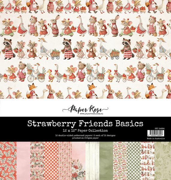 Paper Rose, 12X12 Double Sided Paper, Strawberry Friends Basics (34884)