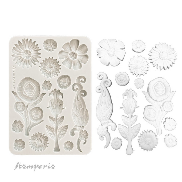 Stamperia, Silicone Mold A5, Furry Friends, Flowers (KACMA593)