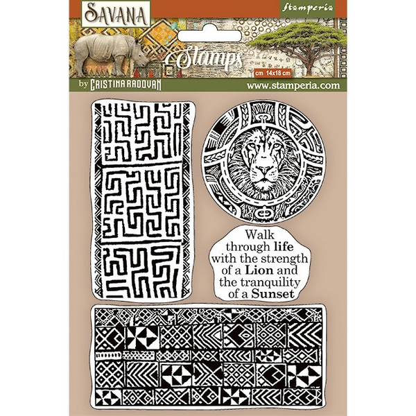 Stamperia, HD Natural Rubber Stamp, 5.5"X7", Savana, Etnical Borders (WTKCC209)
