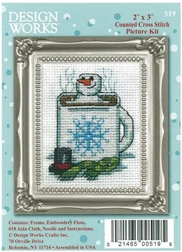 Design Works, Counted Cross Stitch Picture Kit  2"X3", Cocoa Snowman (14 Count)