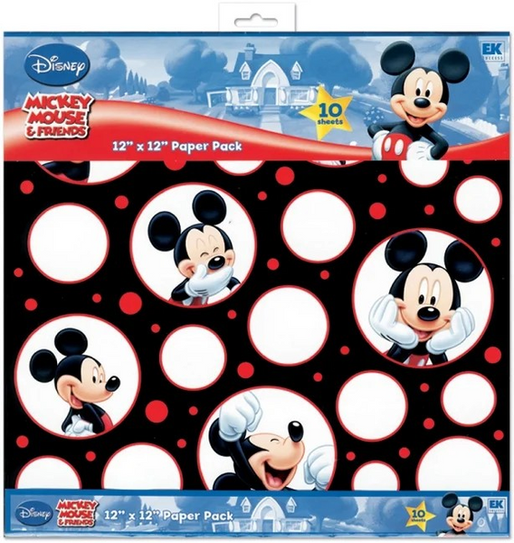 EK Success, 12"x12" Disney Mickey Black/White/Red Paper Pack, 10 Sheets (DBMPP)