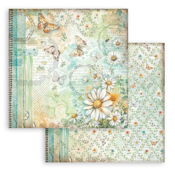 Stamperia, Double-Sided Cardstock 12"x12", Daisy Art, Butterfly And Daisy (SBB1129)