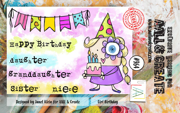 AALL & Create, #964, A7 Photopolymer Clear Stamp Set by Janet Klein, Girl Birthday