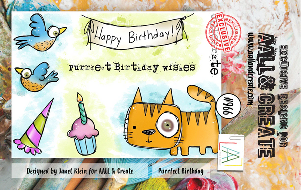 AALL & Create, #966, A7 Photopolymer Clear Stamp Set by Janet Klein, Purrfect Birthday