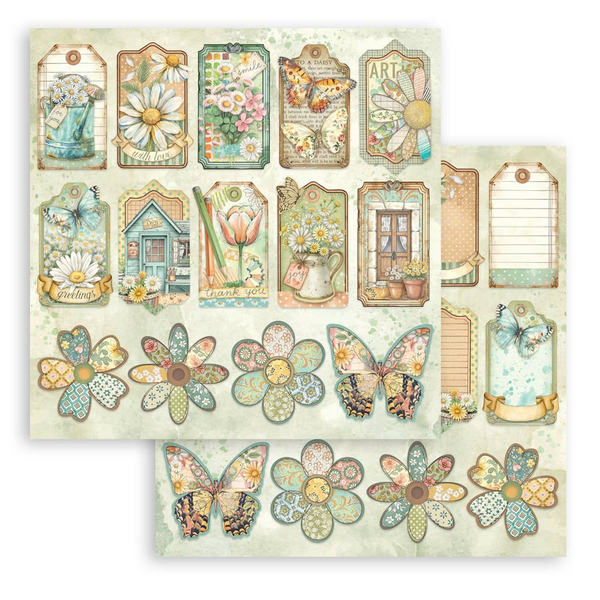 Stamperia, Double-Sided Cardstock 12"x12", Daisy Art, Tags (SBB1131)