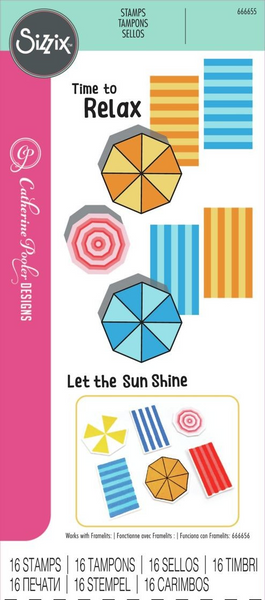 Sizzix Clear Stamps Set By Catherine Pooler 16/Pkg, Beach Blankets & Brellas (666655)