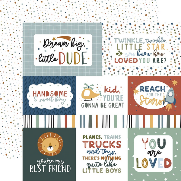 Echo Park Paper, Dream Big Little Boy, 12"x12" Double-Sided Paper, Journaling Cards