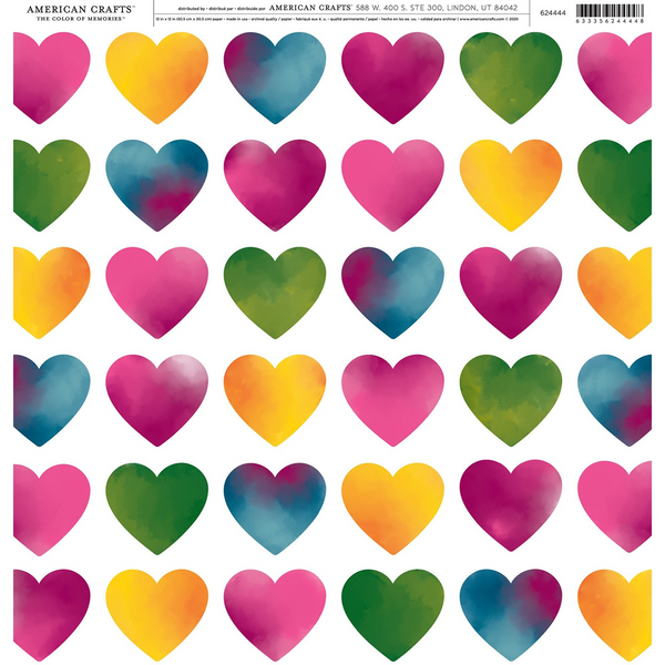 American Crafts, Patterned Single-Sided Cardstock 12"X12", The Color of Memories, Hearts (624444)