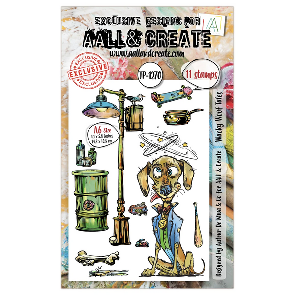 AALL & Create, #TP-1270, Wacky Woof Tales, A6 Photopolymer Clear Stamp Set, Designed by Autour De Mwa & Co