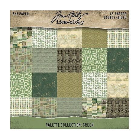 Tim Holtz Idea-ology, Double-Sided Cardstock 8"X8" 12/Pkg, Palette Collection: Green (TH94474)