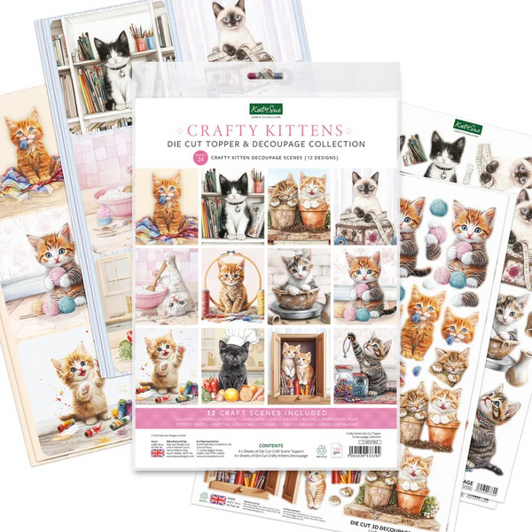 Katy Sue, Crafty Kittens Die Cut Topper & Decoupage Collection