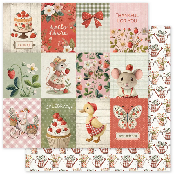 Paper Rose, 12X12 Double Sided Paper, Strawberry Friends - A (34863)