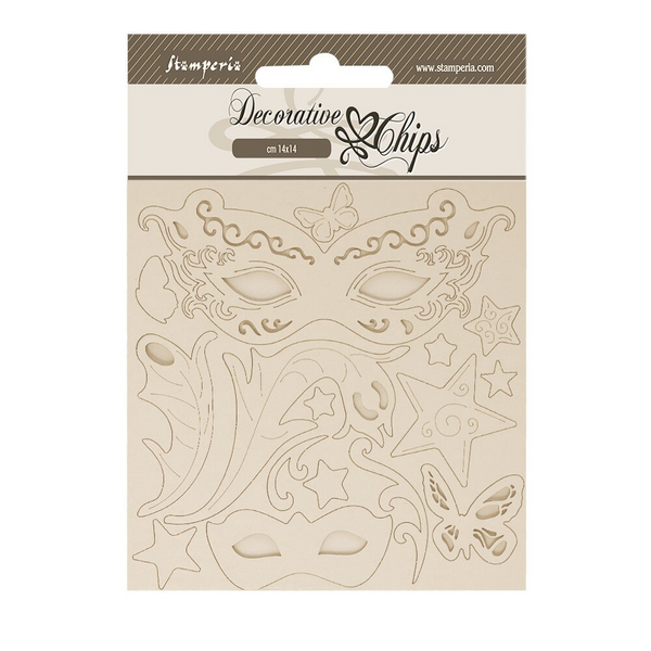 Stamperia Decorative Chips 5.5"X5.5", Masquerade, Masks (SCB252)