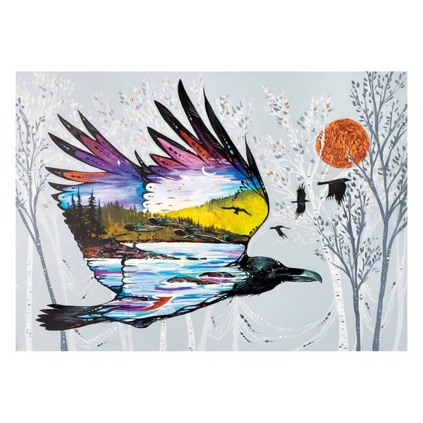 Indigenous Art Print, 36x30 cm Matted & Framed, Raven's Flight by Carla Joseph