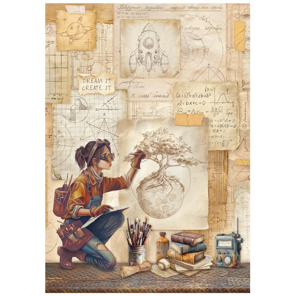 Stamperia, Rice Paper Sheet A4, A New Beginning, Drafts and Technical Drawings (DFSA41105)
