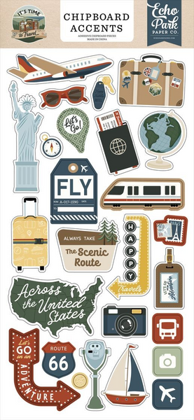 Echo Park Chipboard Accents 6"X13", It's Time To Travel (TTT494021)