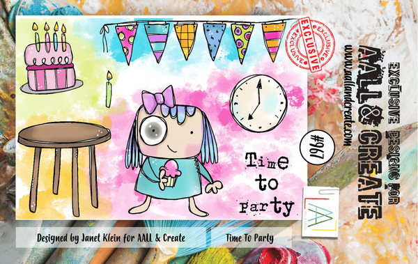 AALL And Create #967, A7 Photopolymer Clear Stamp Set by Janet Klein, Time to Party