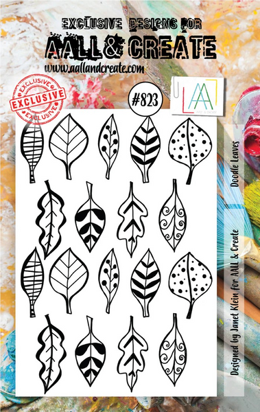 AALL And Create, #823, A7 Photopolymer Clear Stamp Set by Janet Klein, Doodle leaves