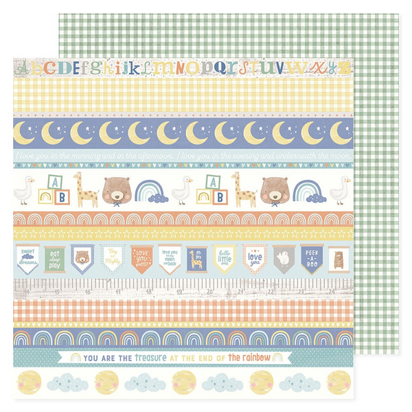 American Crafts Patterned Double-Sided Cardstock 12"X12", Hello Little Boy, Little Bear Strips (34030006)