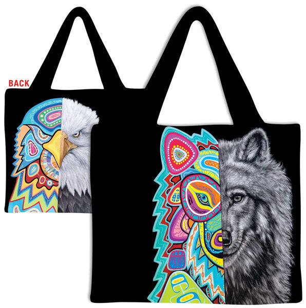 Canadian Art Prints, Indigenous Collection, Shopping Bag, Thaddeus And Cassius II by Artist Donna "The Strange" Langhorne