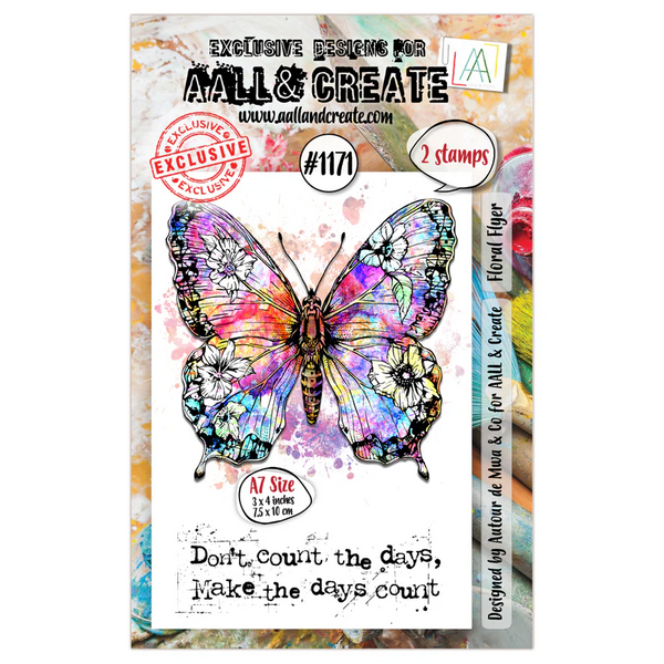 AALL And Create, #1171, A7 Photopolymer Clear Stamp Set by Autour De Mwa & Co., Floral Flyer