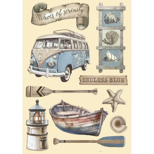 Stamperia, Colored Wooden Shapes A5, Silent Sea, Endless Blue (KLSP182)