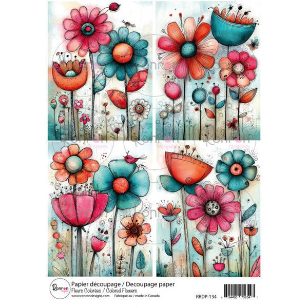 Ronron Designs, Rice Paper, Colorful Flowers - Scrapbooking Fairies