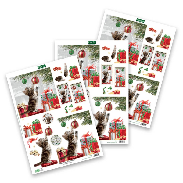Katy Sue, Die Cut Decoupage, Kitten & Presents (Pack Of 3)