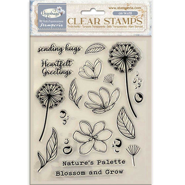 Stamperia, Dewdrops Collection, Blossoms, Acrylic Clear Stamp 5.5"x7" (WTK207)