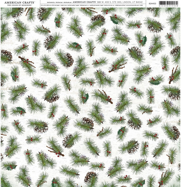 American Crafts, Patterned Single-Sided Cardstock 12"X12", The Color of Memories, Pinecones (624453)