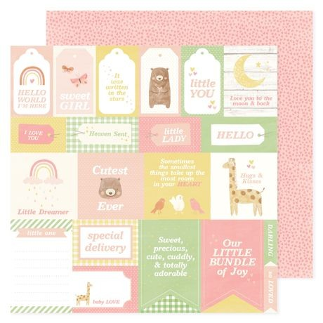 American Crafts Patterned Double-Sided Cardstock 12"X12", Hello Little Girl, Tags (34030026)
