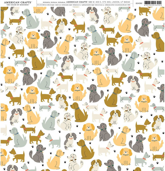 American Crafts, Patterned Single-Sided Cardstock 12"X12", The Color of Memories, Dog Park (624392)