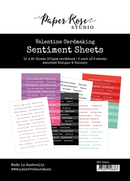 Paper Rose, 6x8" Valentine Cardmaking Sentiment Sheets 6x8", 12pc  (35941)