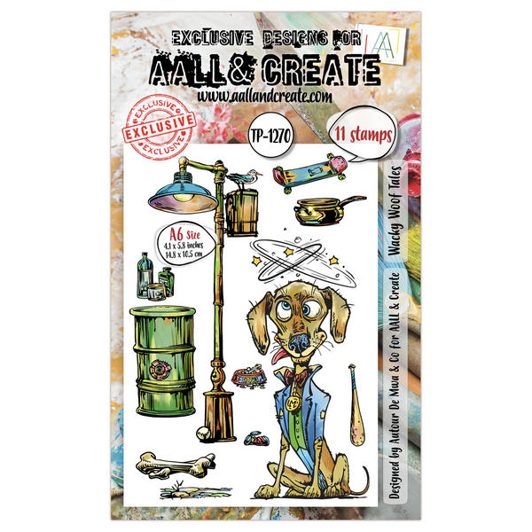 AALL & Create, #TP-1270, Wacky Woof Tales, A6 Clear Stamp, Designed by Autour De Mwa & Co.