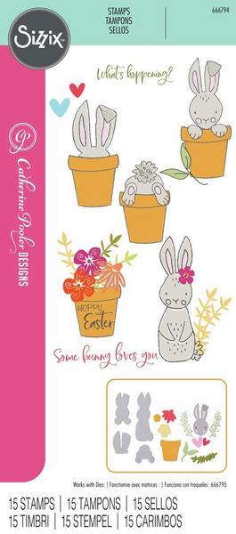 Sizzix Clear Stamps Set By Catherine Pooler 12/Pkg, Bunny Bits & Blooms (666794)