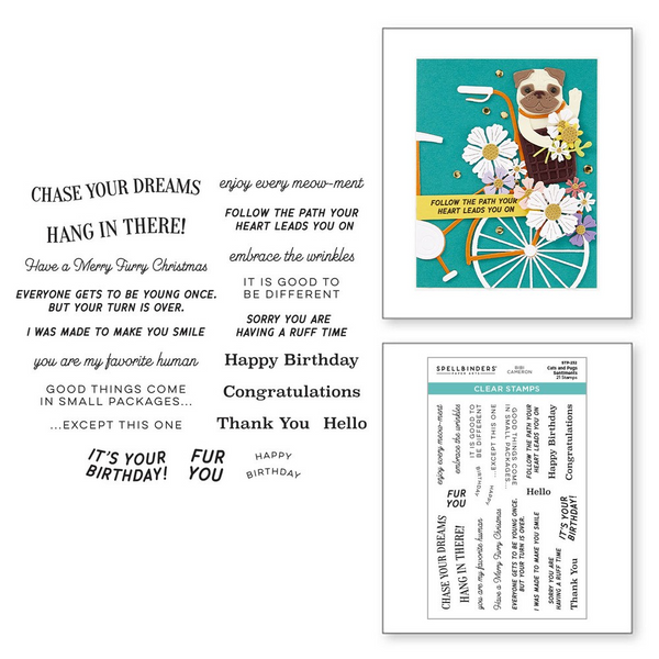 Spellbinders, Clear Stamp, Cats and Pugs Collection by Bibi Cameron, Cats and Pugs Sentiments (STP-232)
