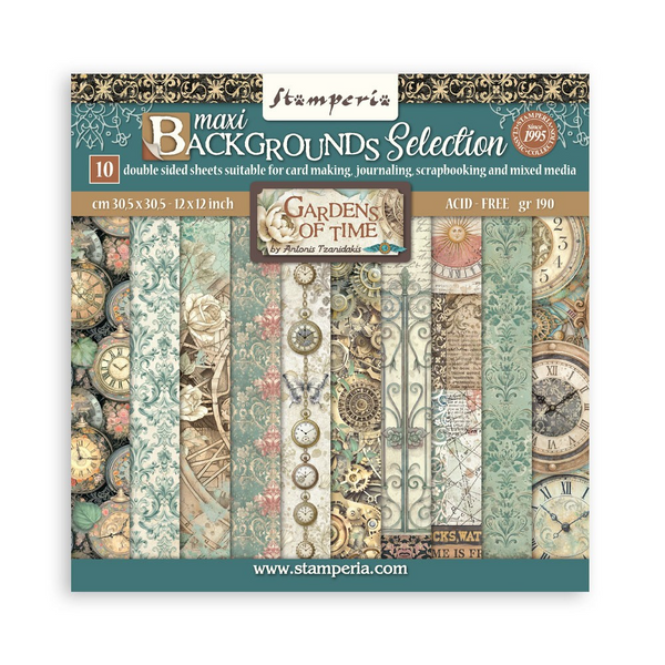 Stamperia, Backgrounds Double-Sided Paper Pad 12"x12" 10/Pkg, Gardens of Time (SBBL186)