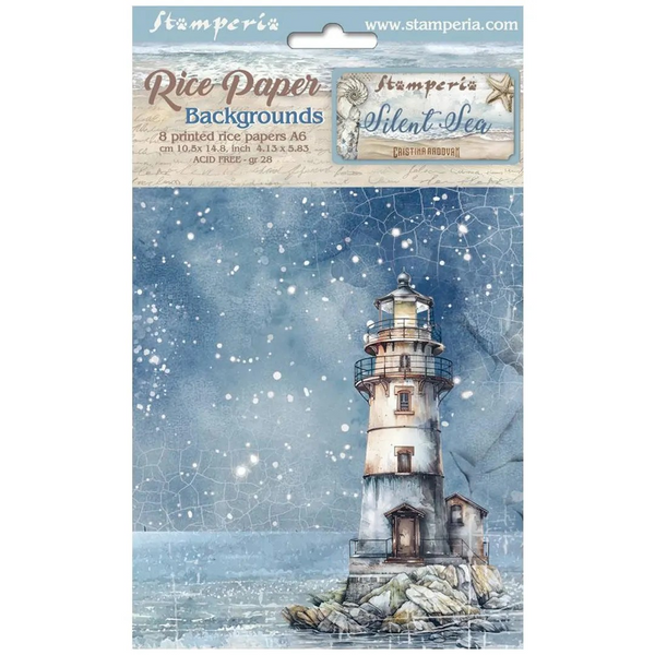 Stamperia, Assorted Mini Rice Paper Backgrounds A6 8/Sheets, Silent Sea (DFSAK6040)