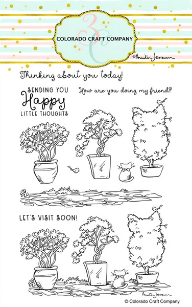 Colorado Craft Company, Clear Stamps 4"X6", Topiaries & Kitte by Anita Jeram (AJ453)