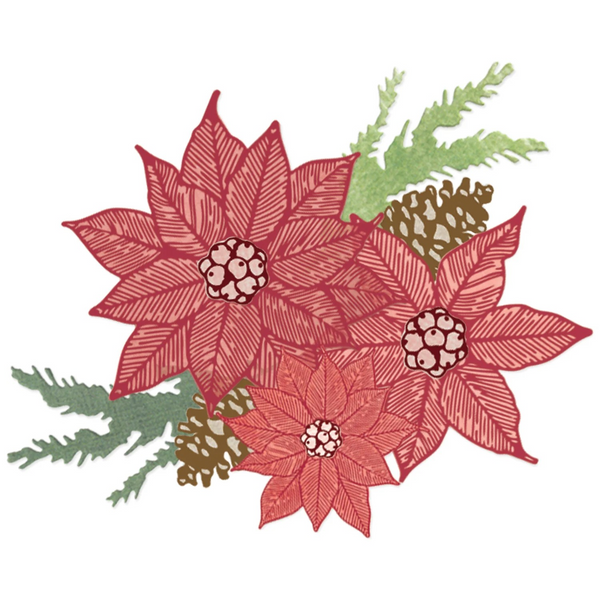 Sizzix, Clear Stamps Set 16PK w/7PK Framelits, Poinsettia Trio by 49 and Market (667015)