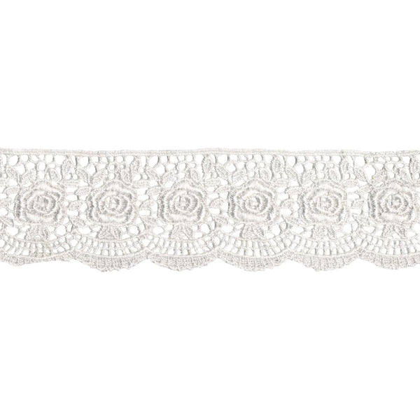 Simplicity Scalloped Rose Venice Lace 1.75" Width, White, (Sold by the Yard)