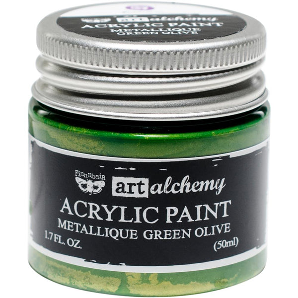 Prima, Finnabair Art Alchemy Acrylic Paint 1.7 Fluid Ounces, Metallique Green Olive
