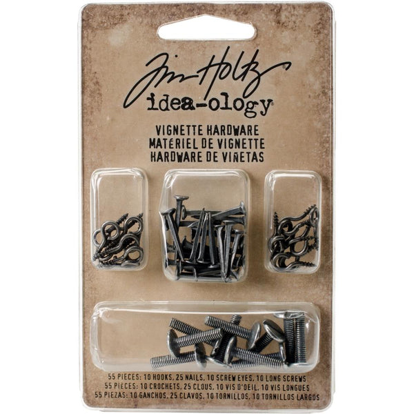 Tim Holtz Idea-Ology, Vignette Hardware Pack 55/Pkg, Hooks, Nails, Screw Eyes & Long Screws (TH94330)
