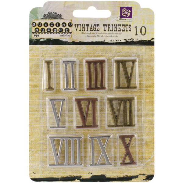 Prima, Sunrise Sunset Mechanicals Metal Vintage Trinkets, Roman Numerals 1", 10/Pkg (960247)