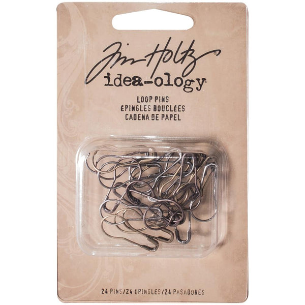 Tim Holtz Idea-Ology Metal Loop Pins 1" 24/Pkg, Antique Nickel, Brass & Copper