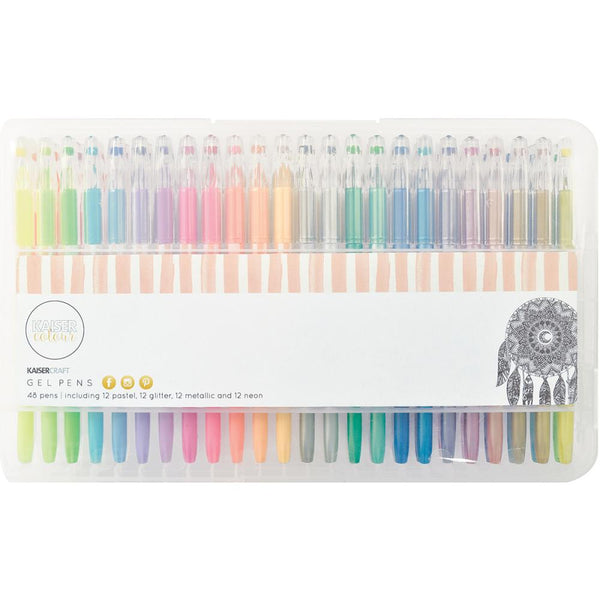 KaiserColour Gel Pens 48/Pkg, Pastel, Glitter, Metallic & Neon; 12ea