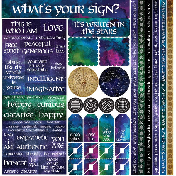 What's Your Sign Multi Stickers 12"X12" - Scrapbooking Fairies